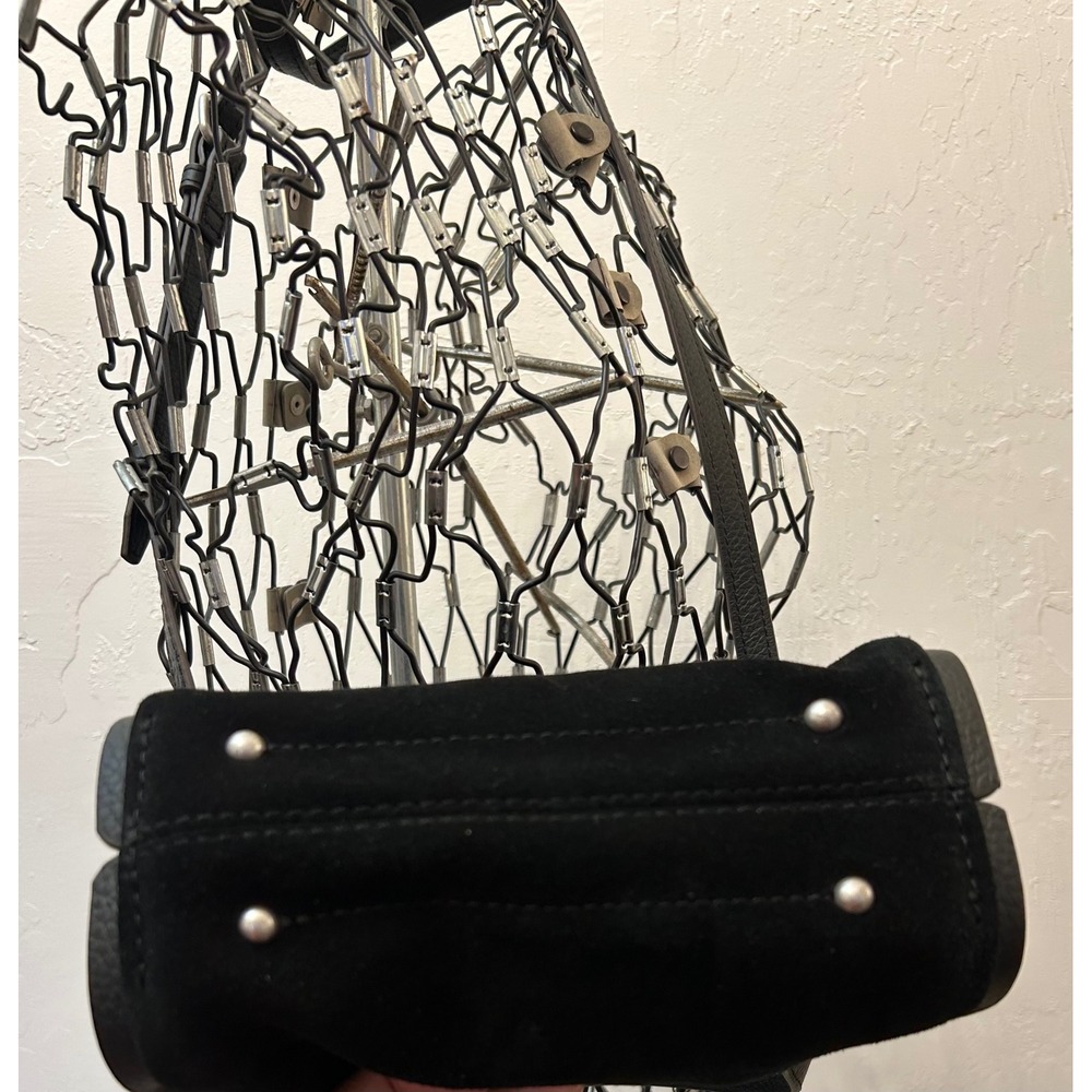 American Leather Co Black Suede Pebbled Leather Crossbody Bag Silver Hardware